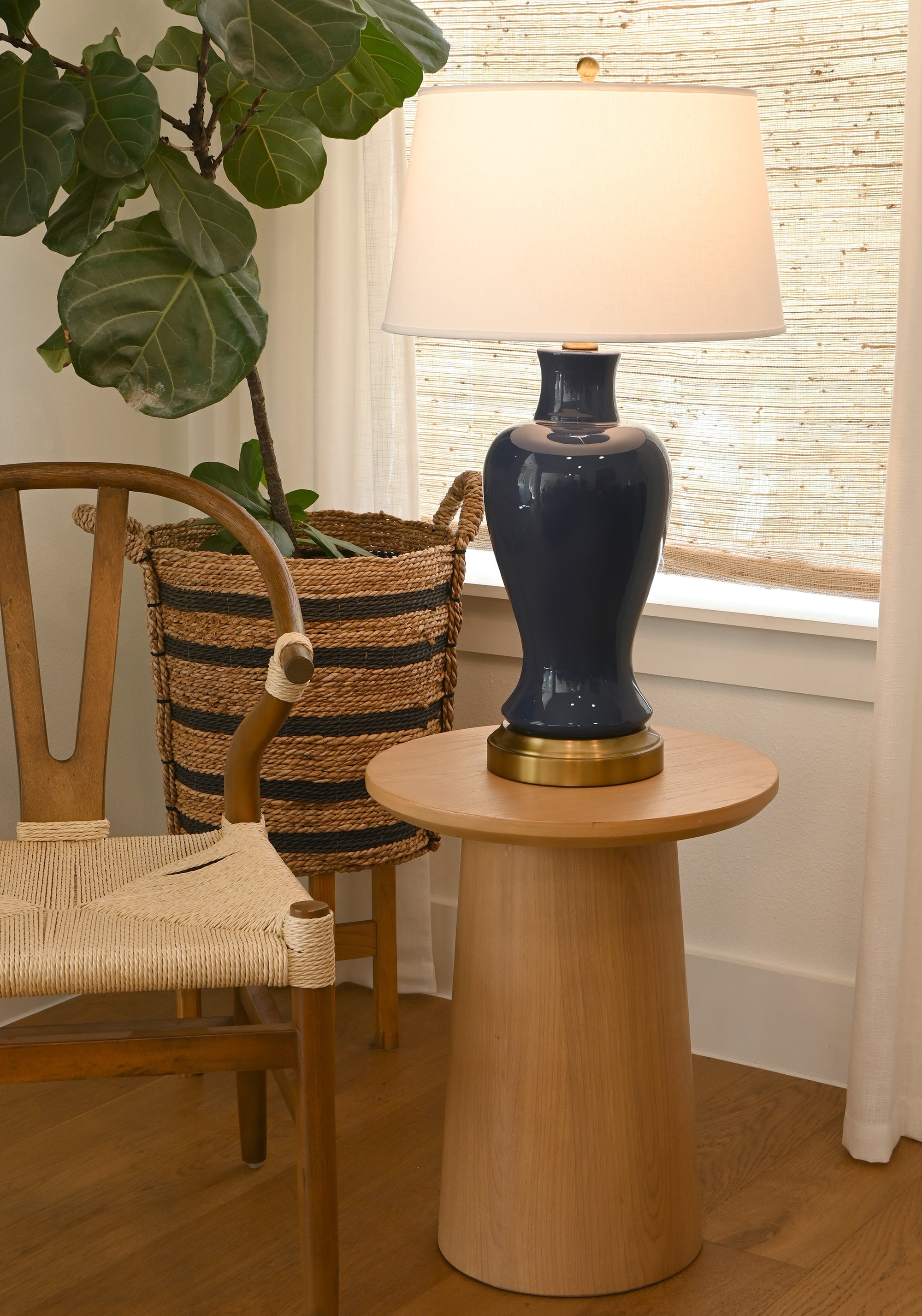 navy ceramic rechargeable battery operated lamp