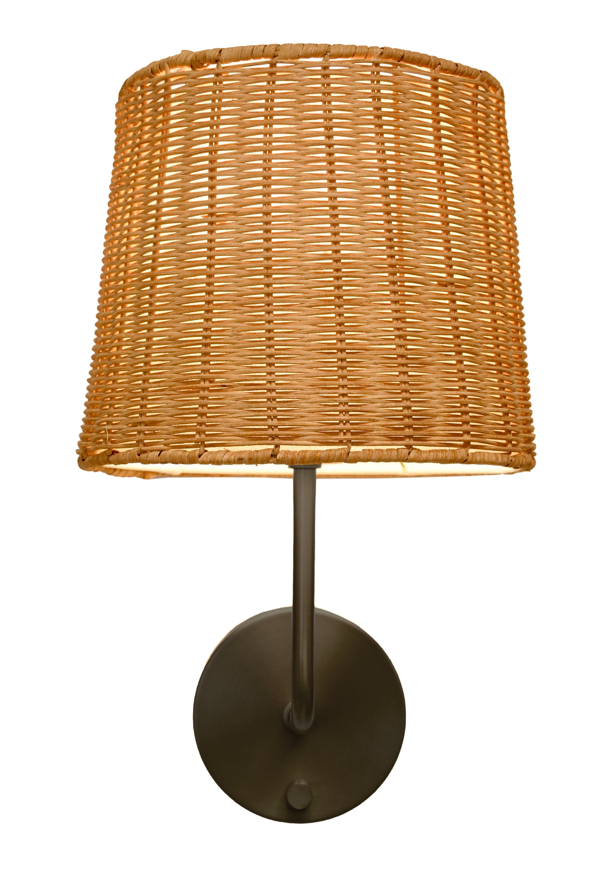 emily black rechargeable wall lamp with rattan shade