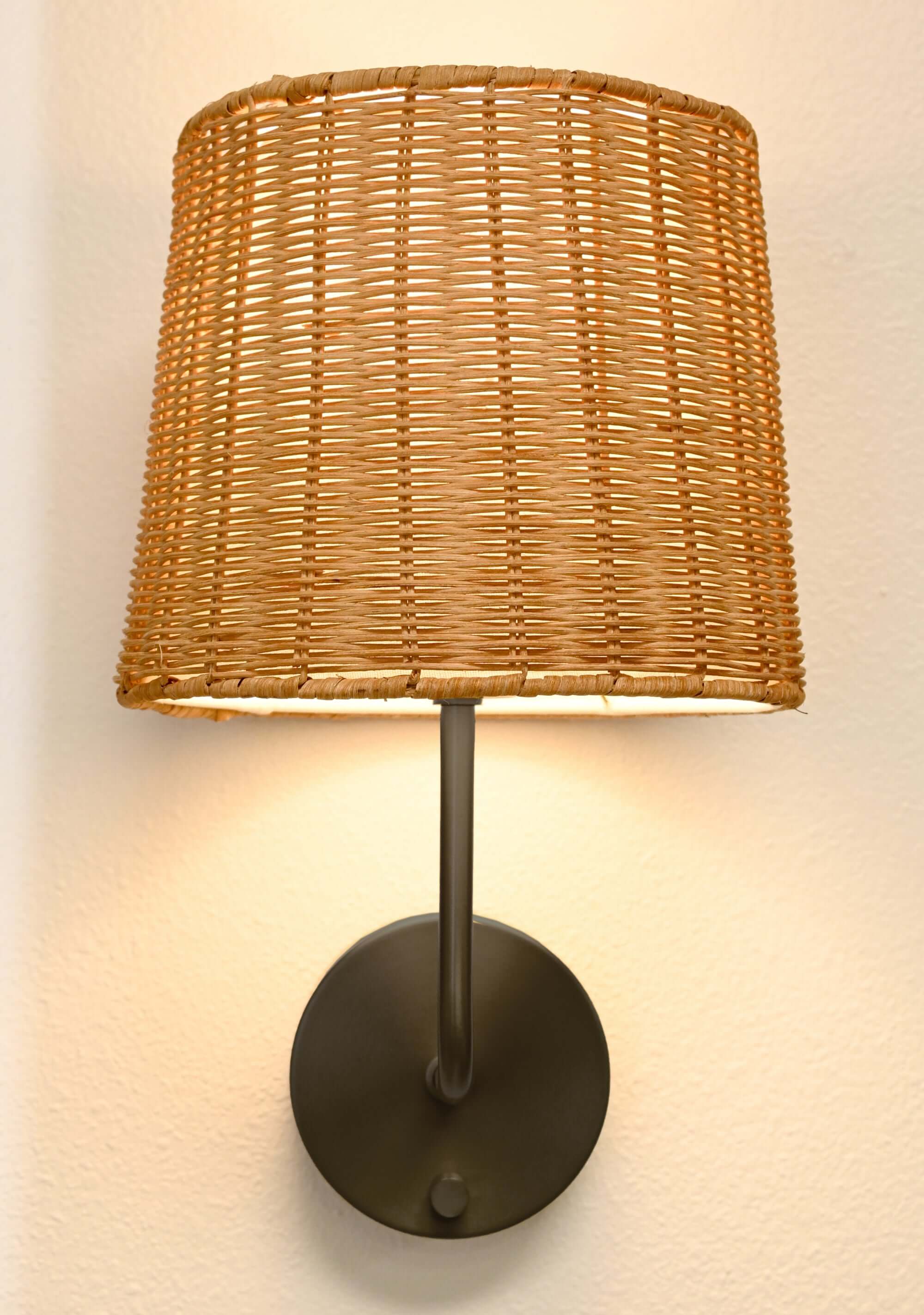 emily battery operated wall sconce with rattan shade