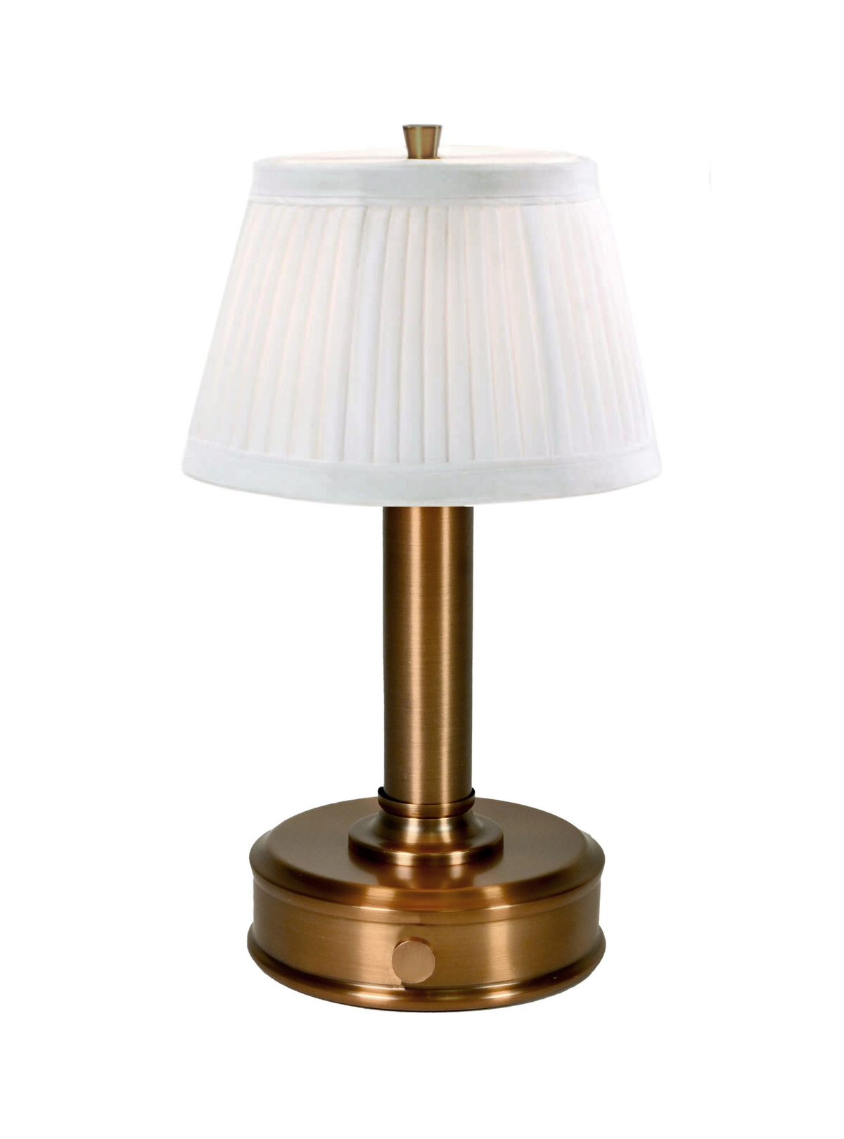lily dark brass mini cordless table lamp white pleated shade