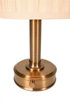 detail of modern lantern lucy mini cordless lamp with dark brass metal finish and pleated fabric shade