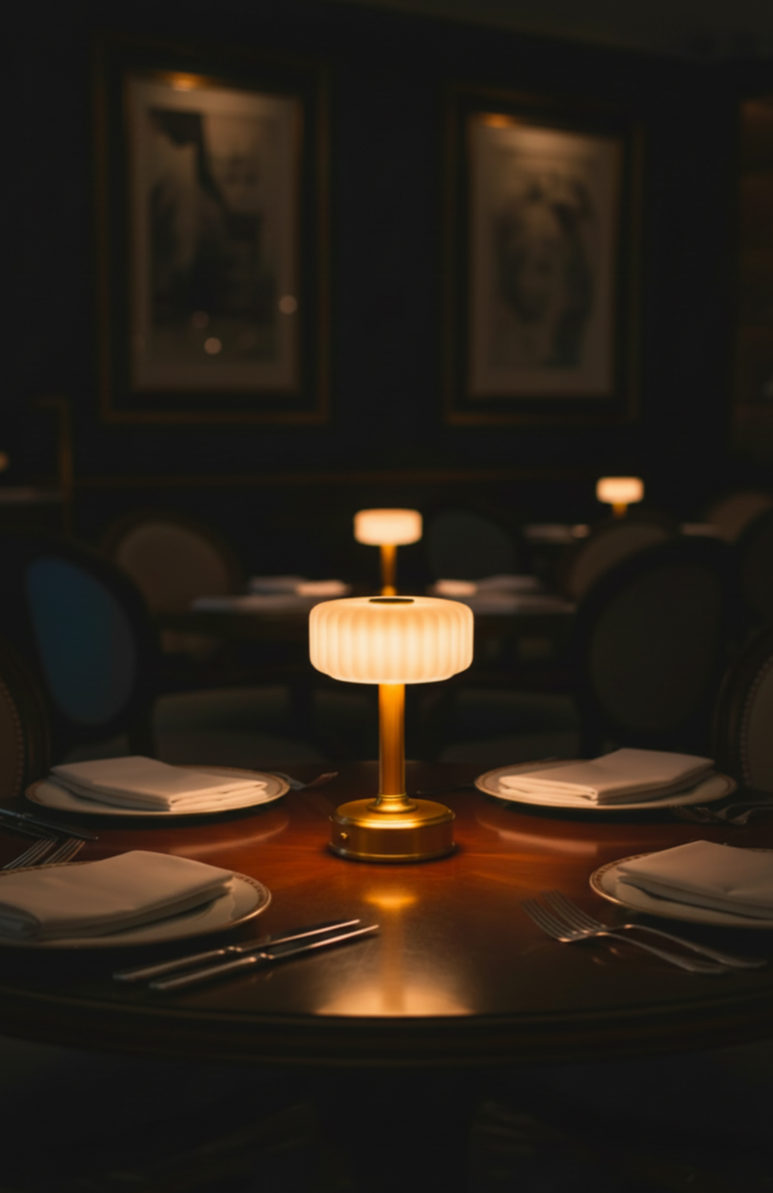 restaurant setting with milo brass cordless lamp