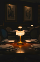 restaurant setting with milo brass cordless lamp