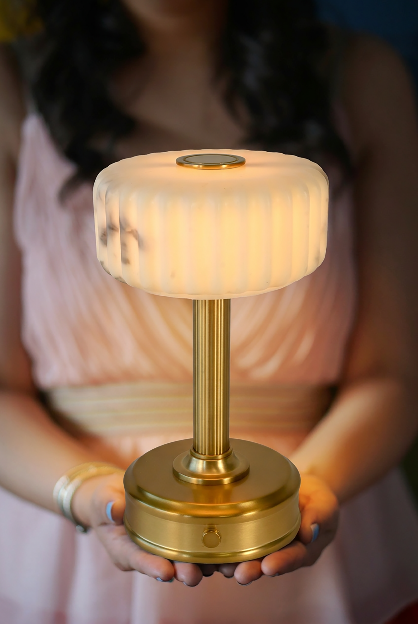 milo cordless mini brass lamp with marble shade hospitality design lighting for luxury restaurants