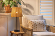 mini buffet black rattan shade cordless lamp
