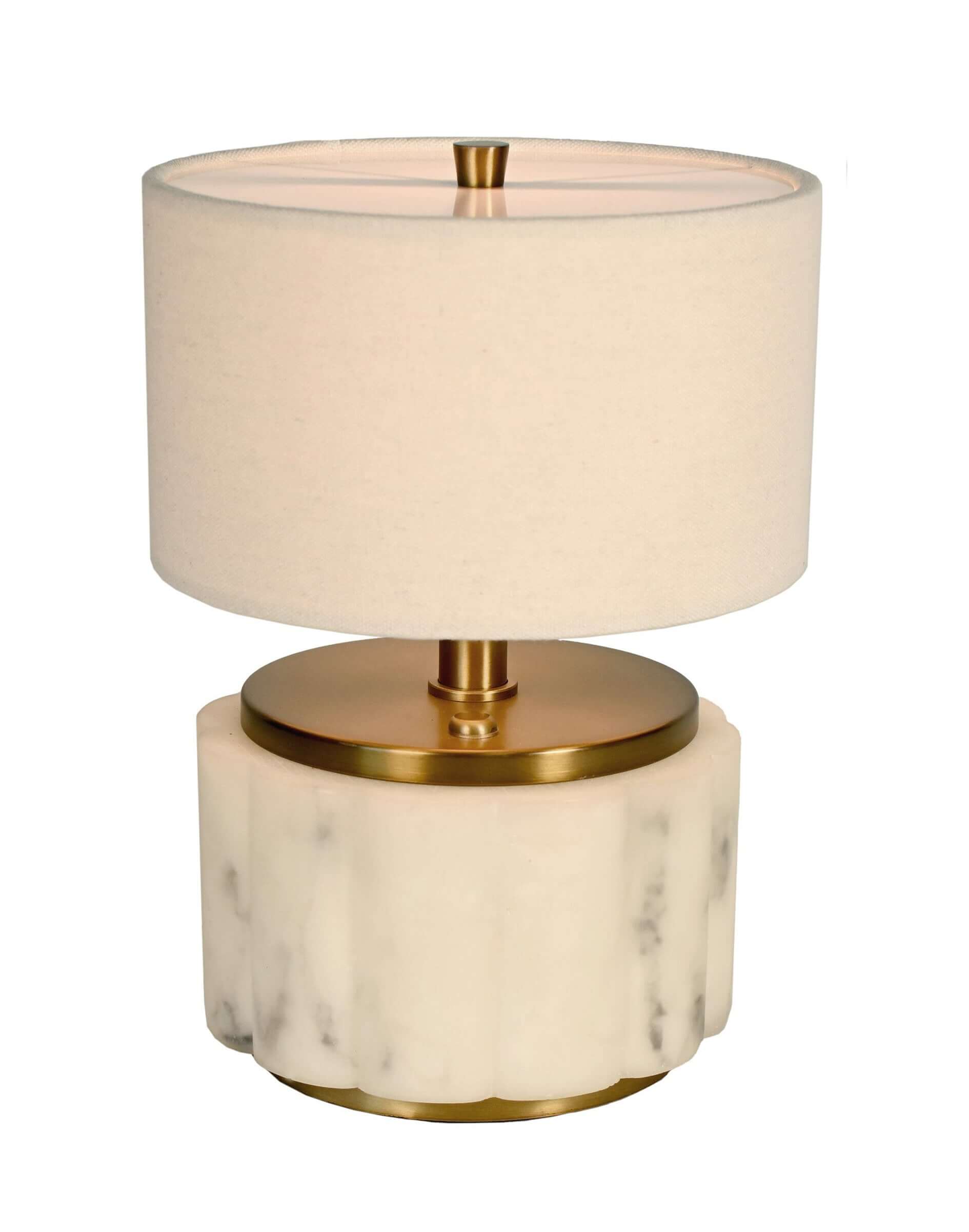 Cordless Table lamp with marble base and brass accents for restaurant dining light