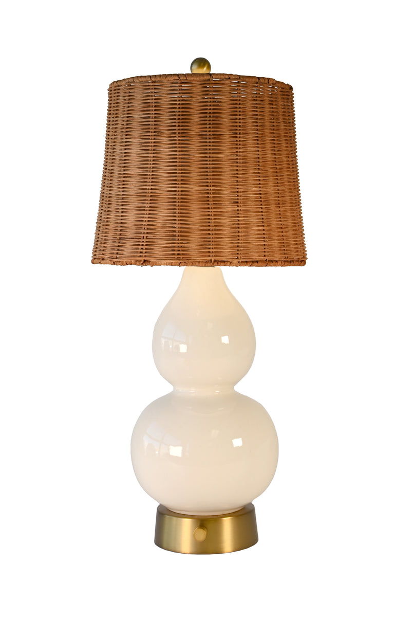 norma jean cordless mini lamp with a rattan shade by modern lantern