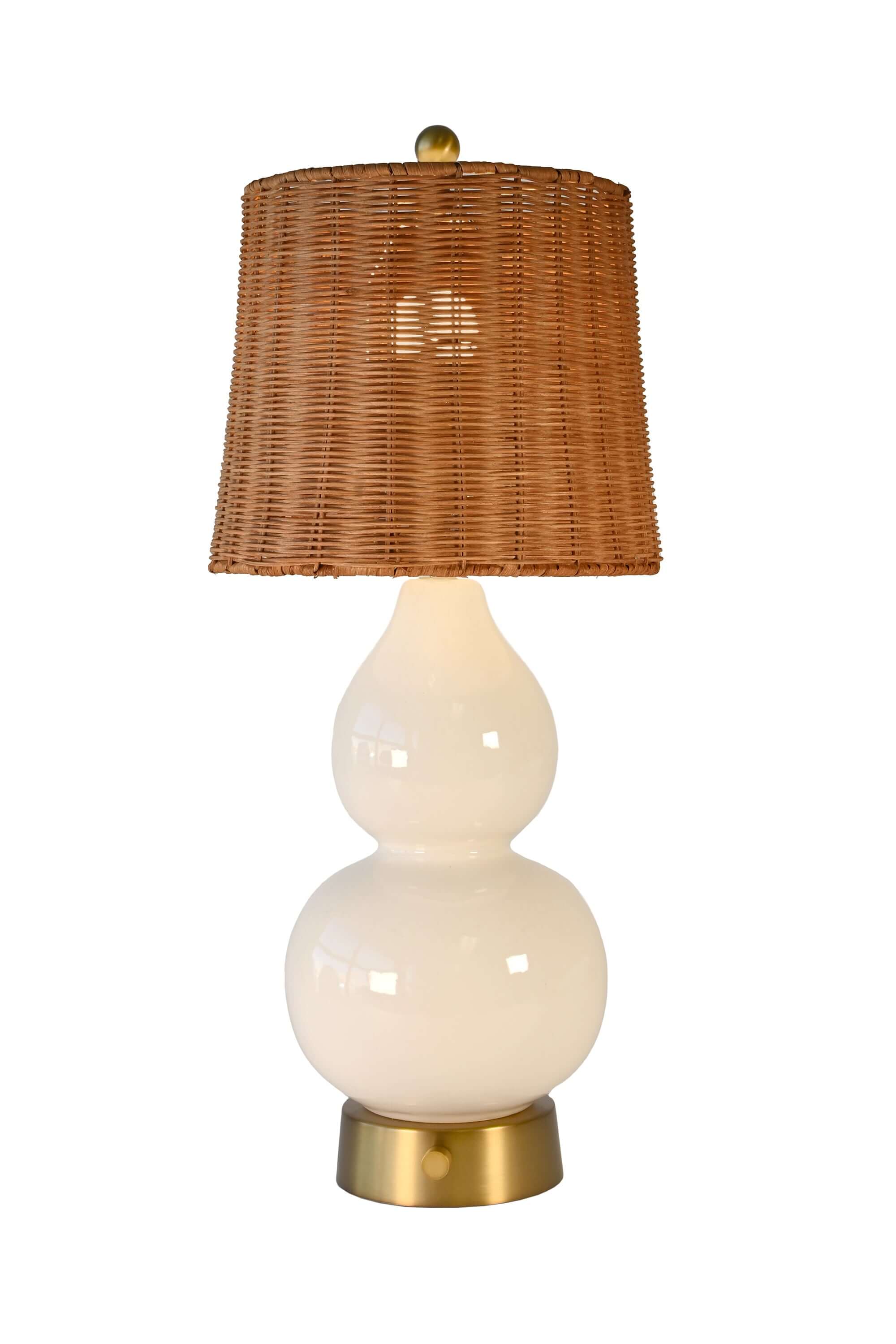 norma cordless small lamp with rattan shade on brass hardware