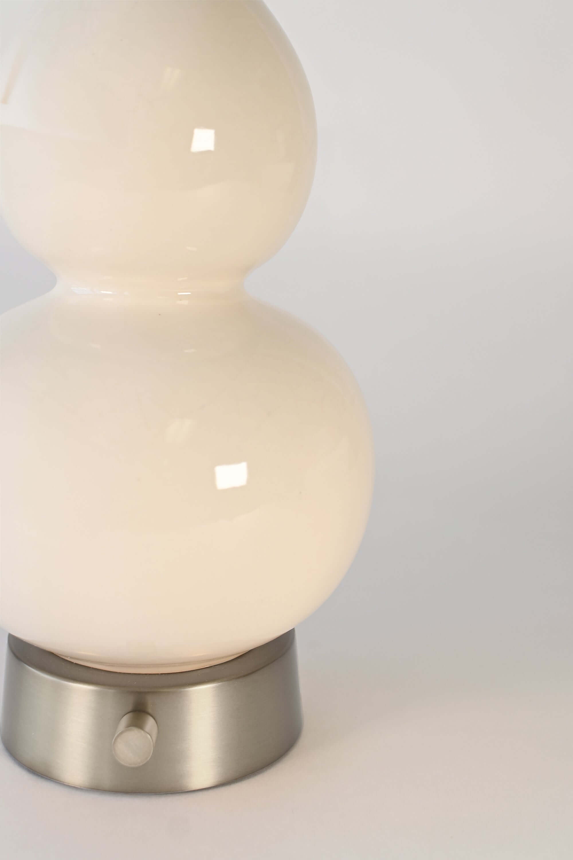 norma ivory ceramic cordless lamp detail on brushed nickel base