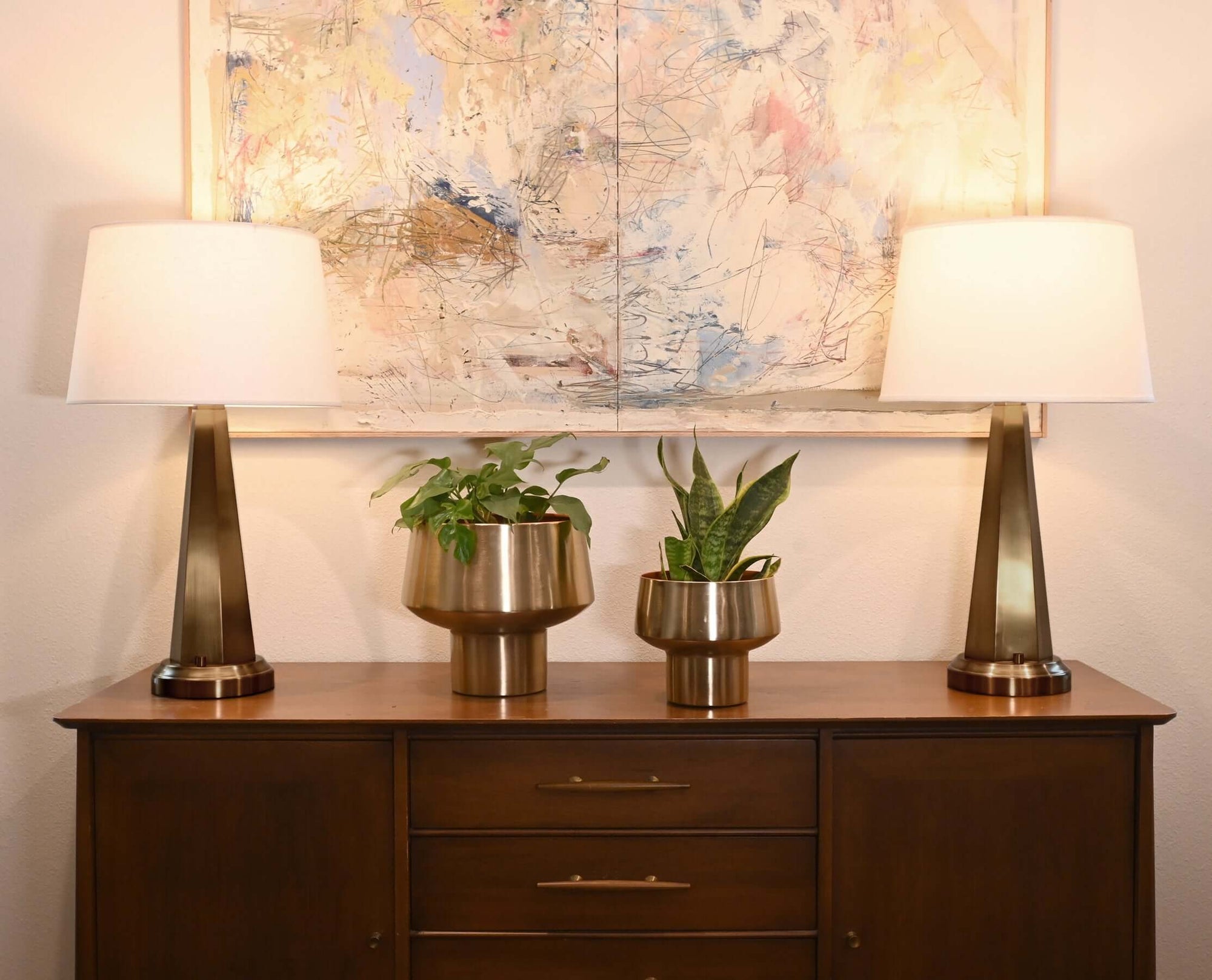 mid century modern brass cordless lamps