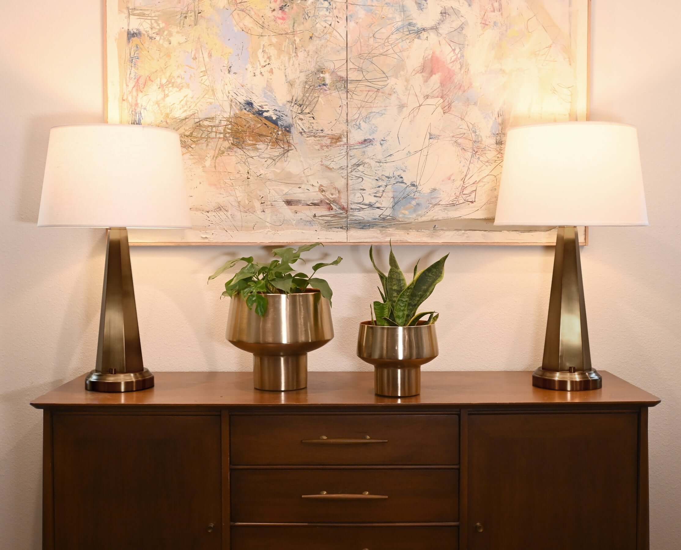 mid century modern brass cordless lamps