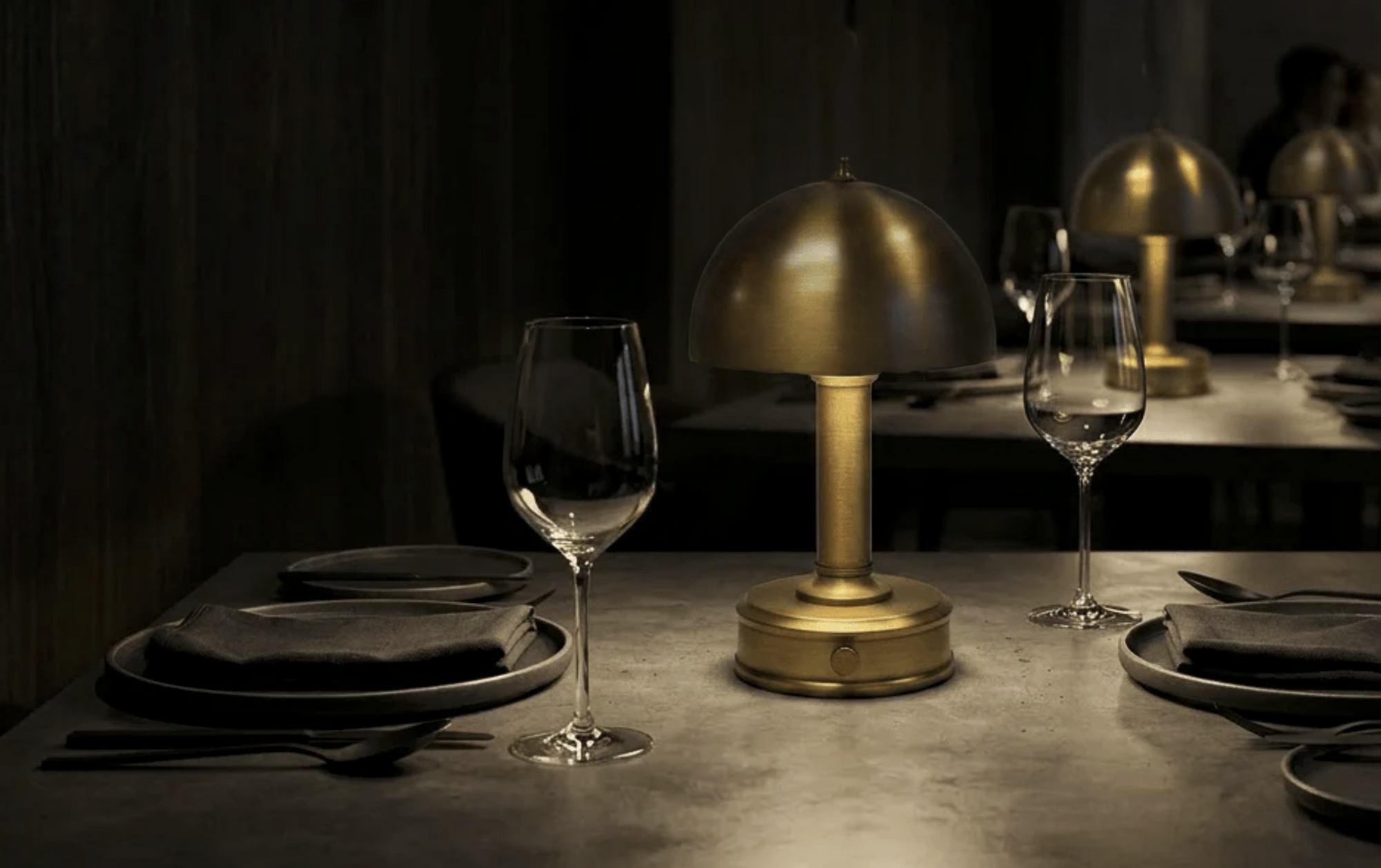 tito brass mini battery operated lamp in restaurant tables