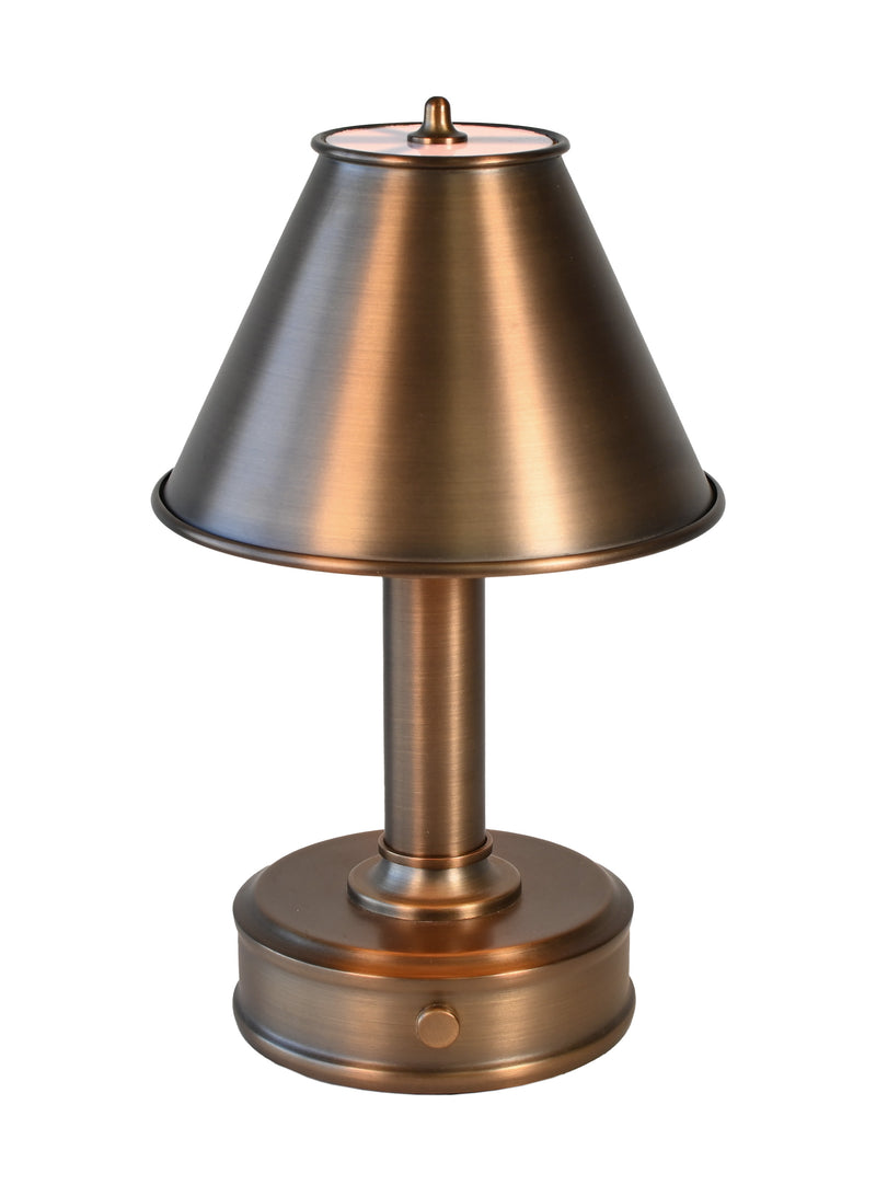 Tito Dark Antique Brass mini cordless lamp with tapered metal lamp shade