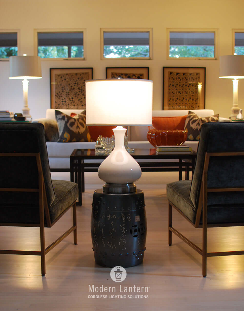 bartlett ivory on nickel rechargeable table lamp by modern lantern