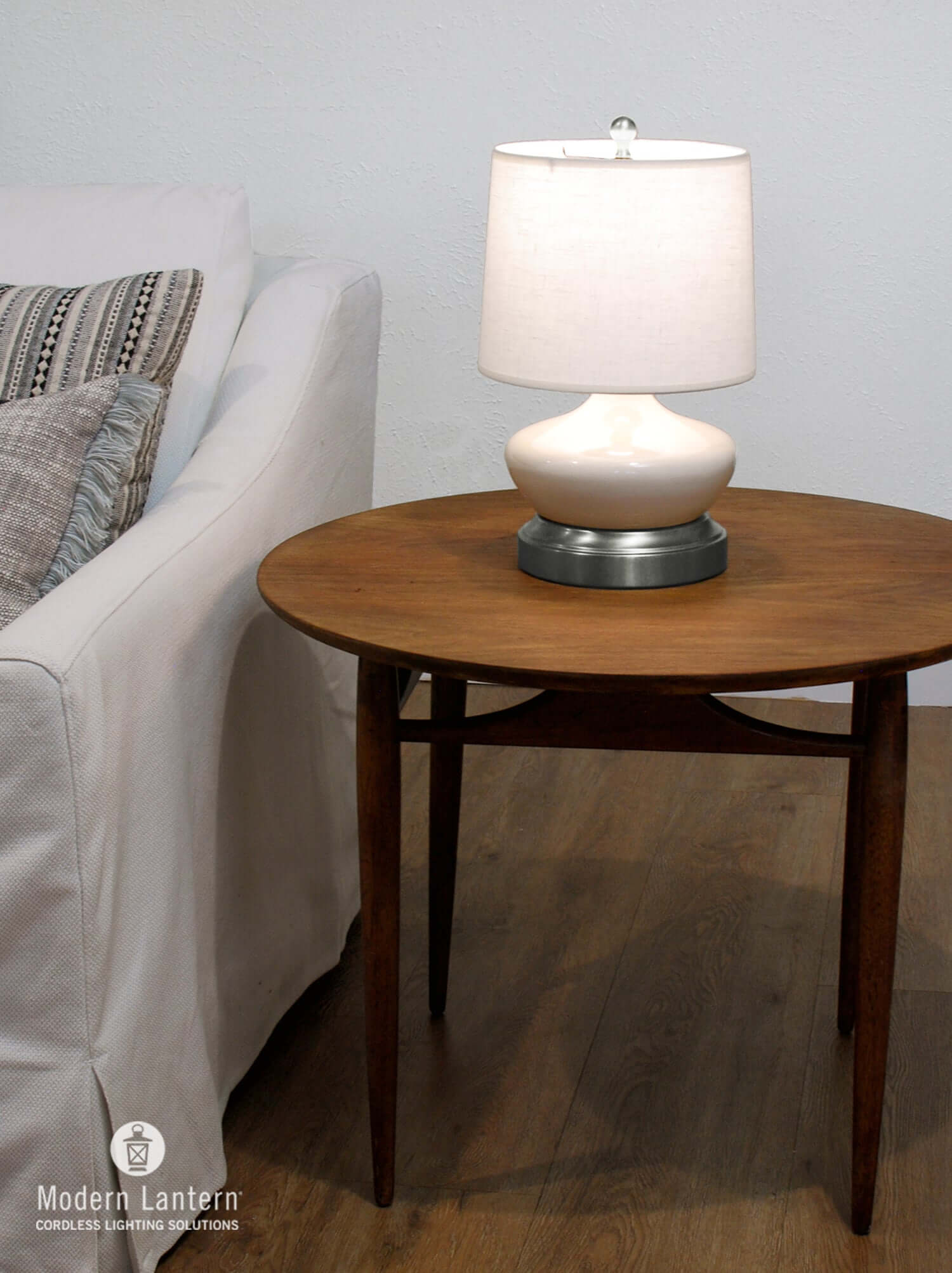 Bella Ivory Nickel cordless rechargeable wireless lamp