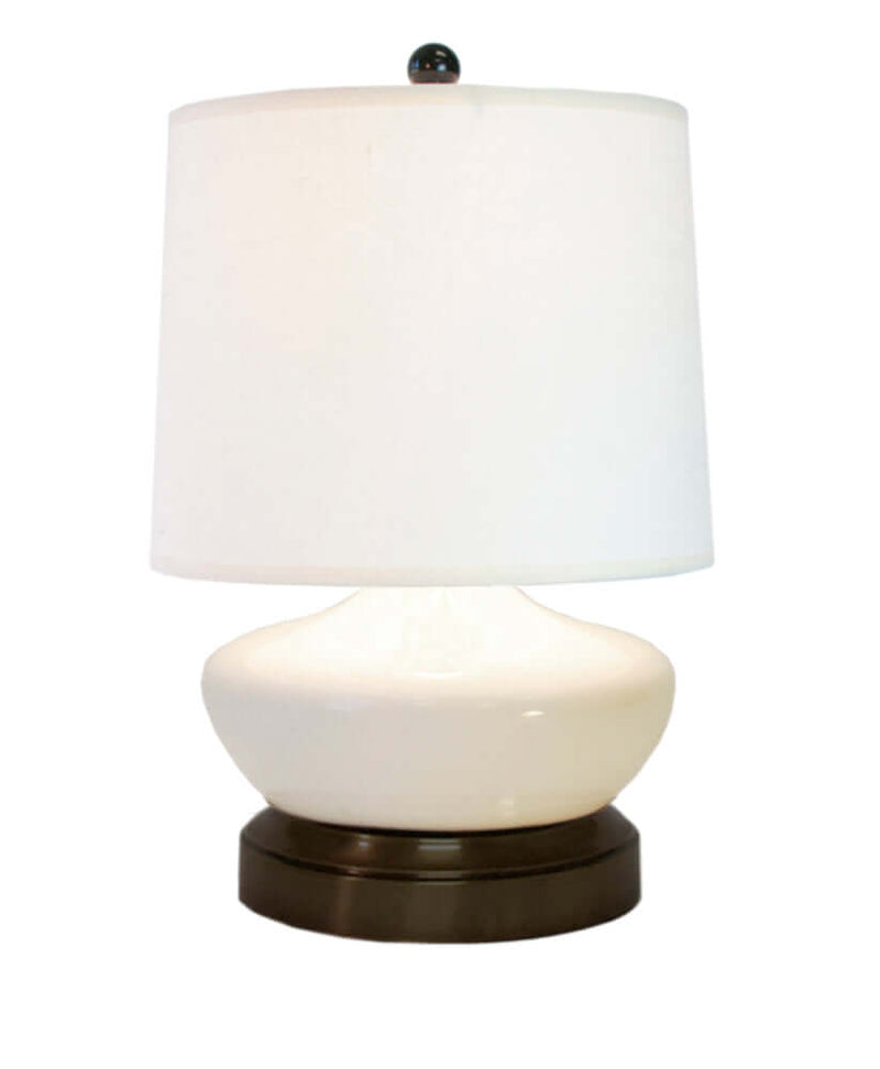 Bella Ivory ceramic with bronze black metal cordless battery operated mini lamp