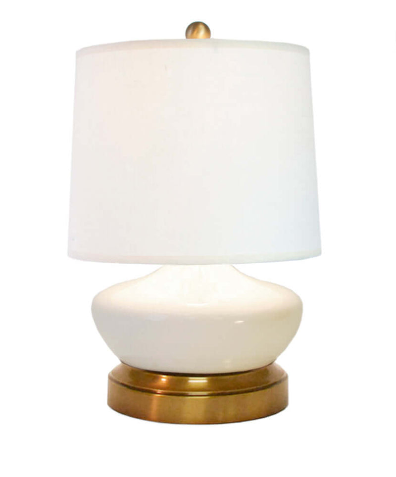 Bella Ivory ceramic with brass cordless battery operated mini lamp