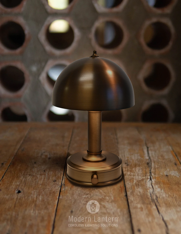 Modern Lantern Mini Metal Cordless Lamp on Antique Brass