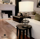 modern lantern wireframe gunmetal finish cordless table lamp